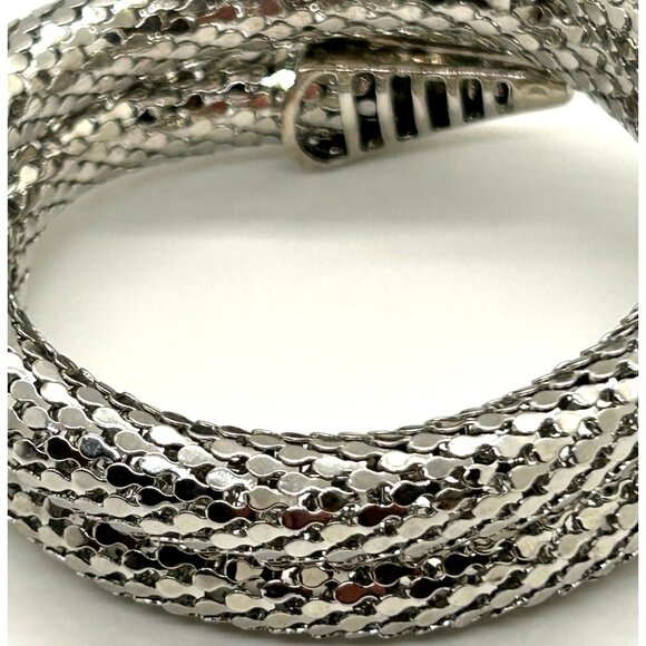 Silver Snake Memory Wire Bracelet Clear Rhinestones & Black Eyes Adjustable - Picture 7 of 11
